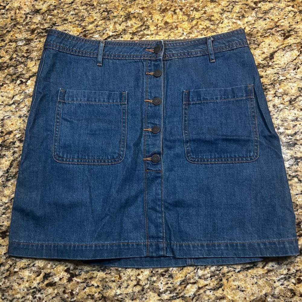 Old Navy Womens Blue Denim Button Front‎ Mini Skirt Size 12 High Waisted Pockets